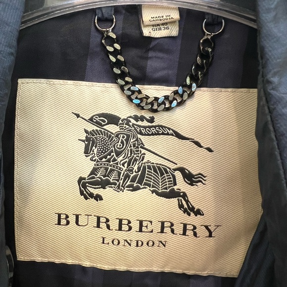 BURBERRY London Blue Polyester Short Trench Coat Size 6 - Picture 4 of 12
